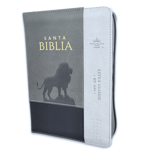 Espagnol, Bible, Reina Valera 1960, grands caractères, compacte, similicuir gris motif lion, avec...