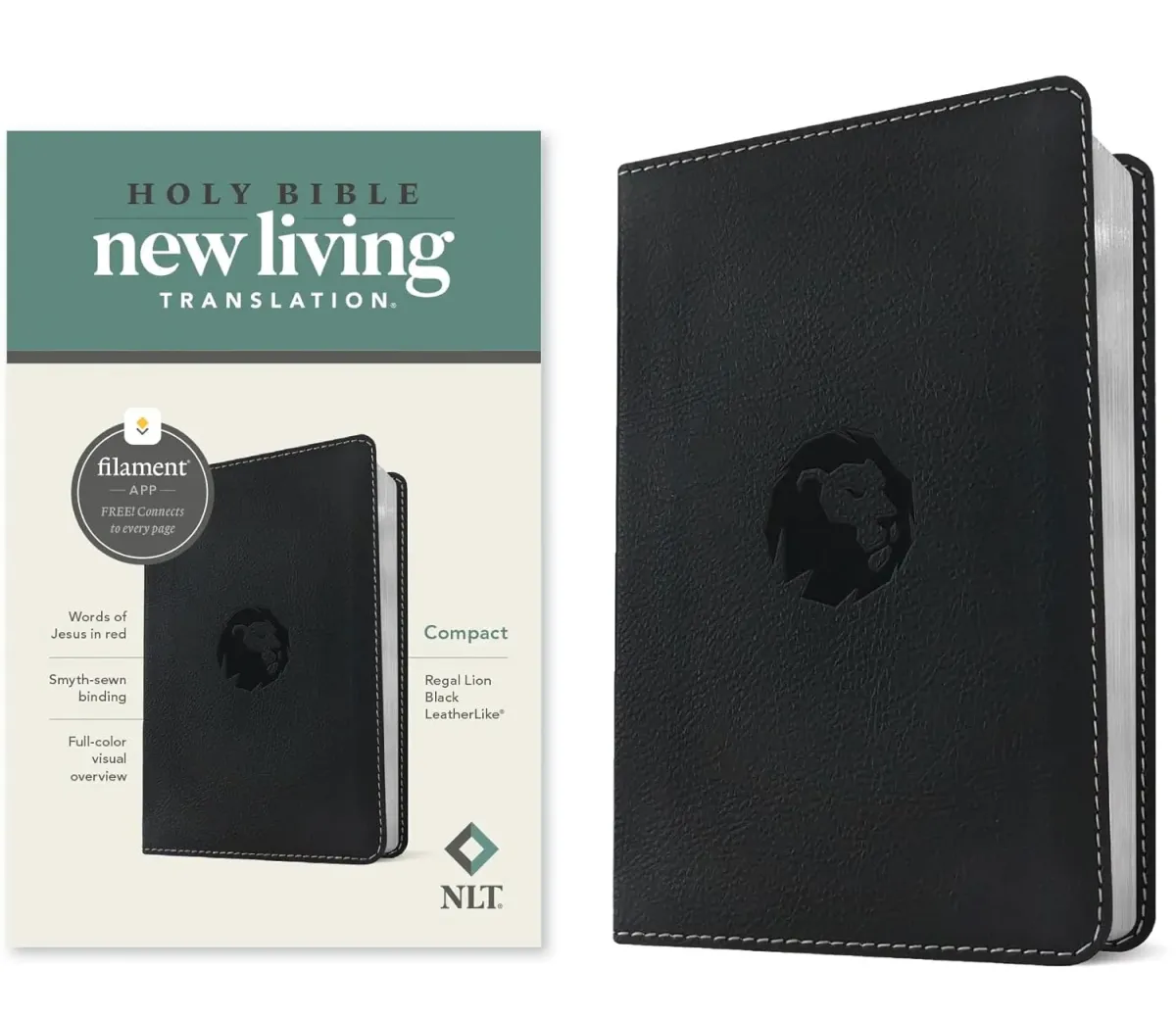 Anglais, Bible, New Living Translation, compacte, Filament Edition, similicuir noir, motif lion,...