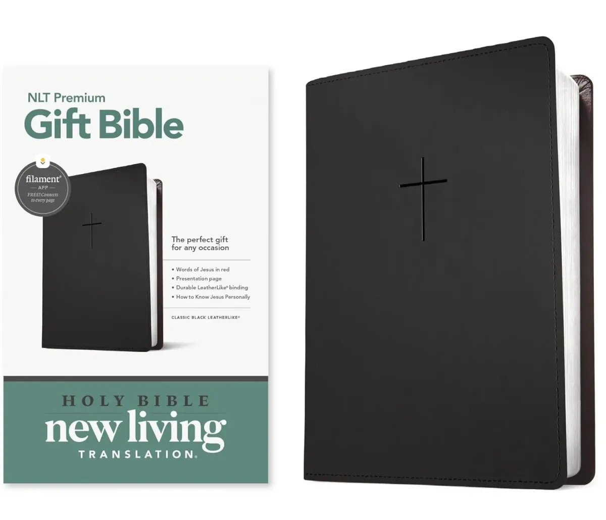 Anglais, Bible, New Living Translation, Filament Edition, similicuir noir motif croix, paroles de...