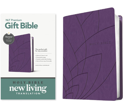 Anglais, Bible, New Living Translation, Filament Edition, similicuir violet motif pétales,...