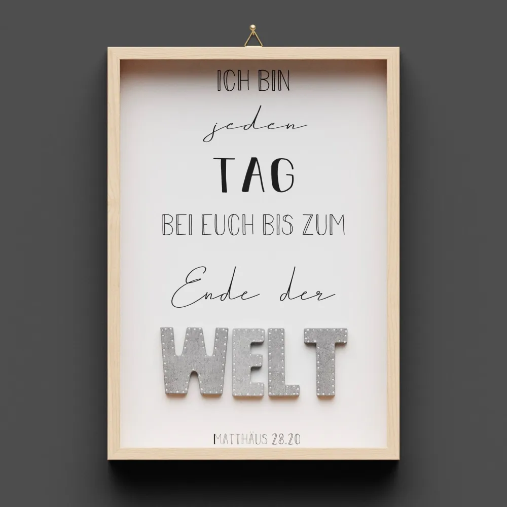 Cementini Wandbild aus Holz WELT Mt. 28.20 - Ich bin bei euch bis zum Ende der Welt