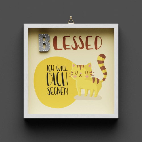 Cementini Wandbild  BLESSED Katze - Kinderdeko mit Aufhängung