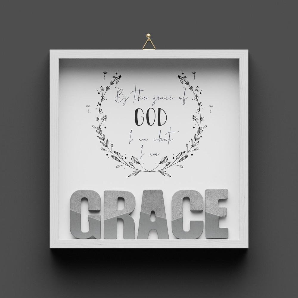 Cementini Wandbild GRACE - Holzrahmen weiss lackiert mit Aufhänger - 20x20cm