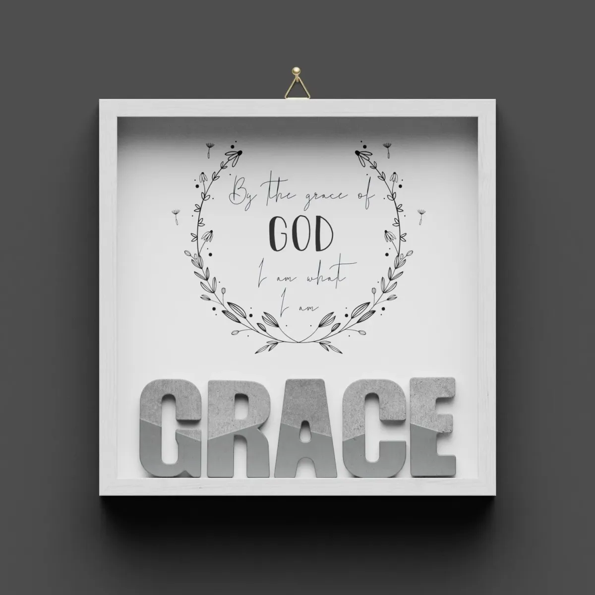 Cementini Wandbild GRACE - Holzrahmen weiss lackiert mit Aufhänger - 20x20cm