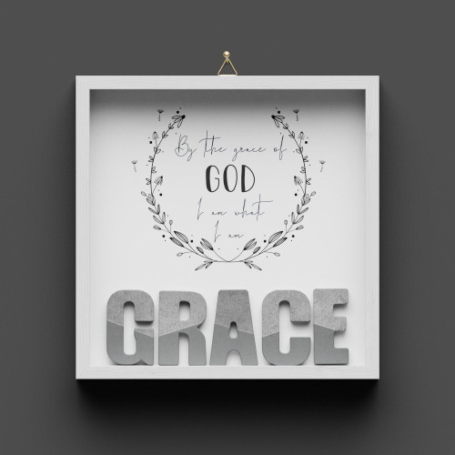 Cementini Wandbild GRACE - Holzrahmen weiss lackiert mit Aufhänger - 20x20cm