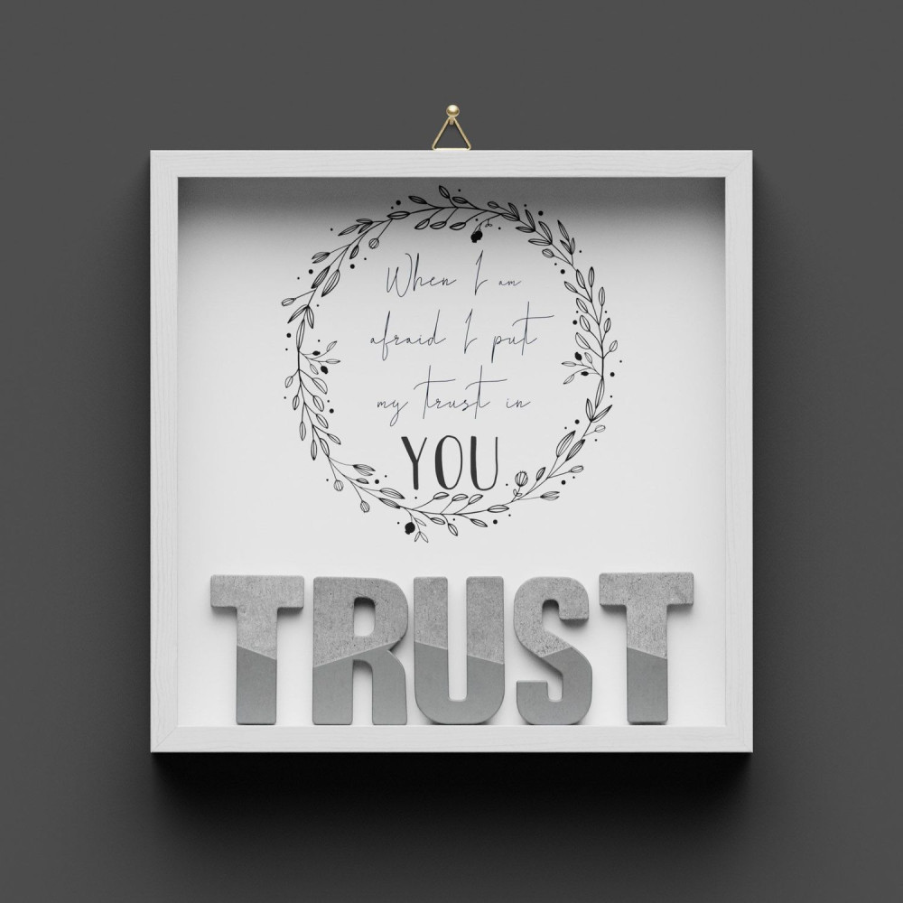 Cementini Wandbild TRUST - Holzrahmen weiss lackiert mit Aufhänger - 20x20cm