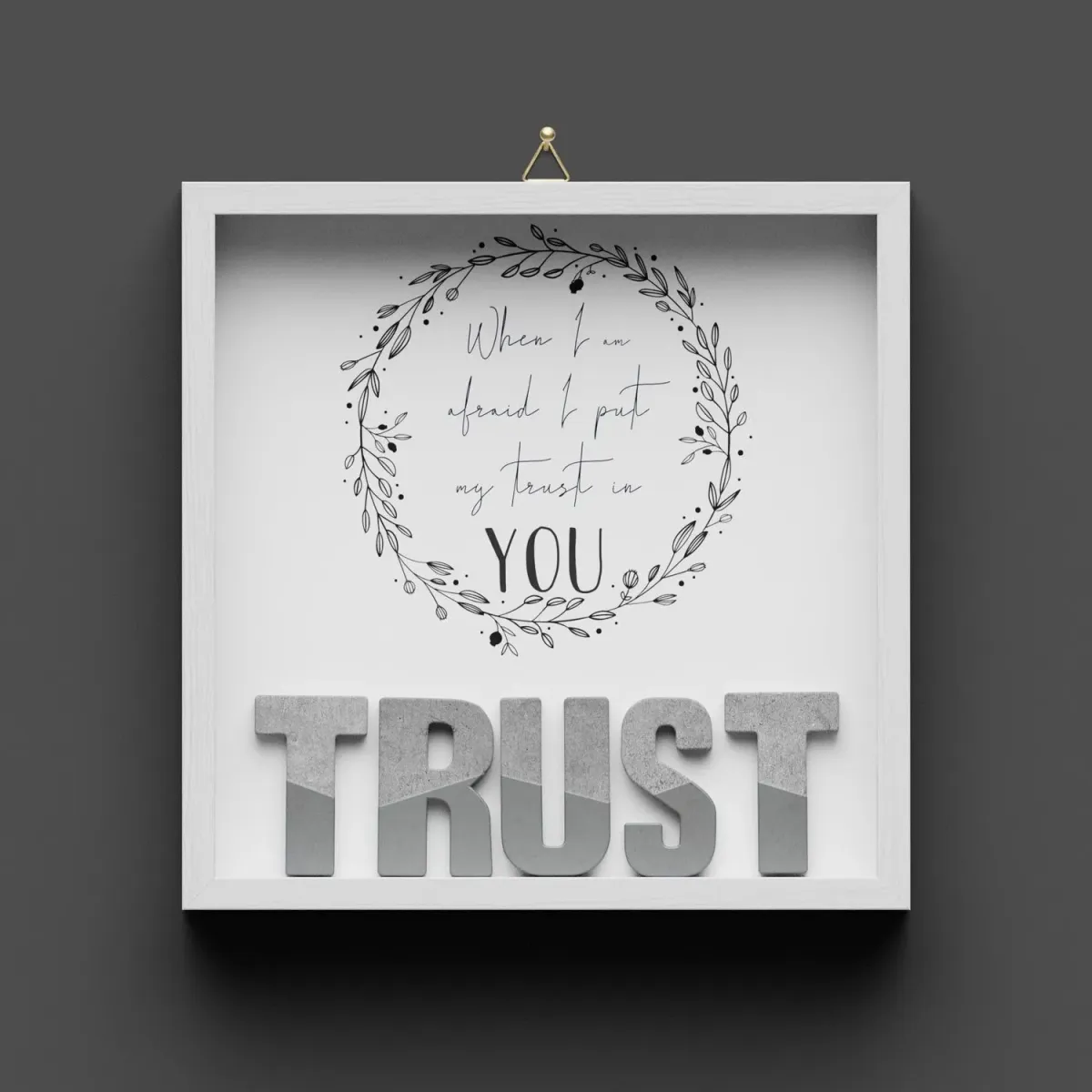 Cementini Wandbild TRUST - Holzrahmen weiss lackiert mit Aufhänger - 20x20cm