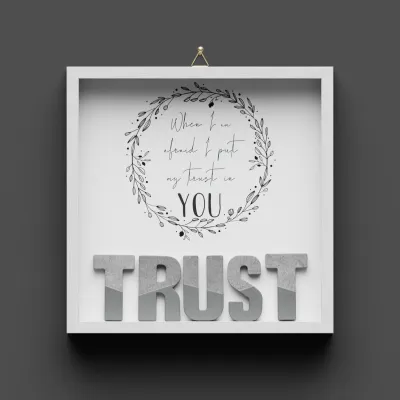 Cementini Wandbild TRUST - Holzrahmen weiss lackiert mit Aufhänger - 20x20cm
