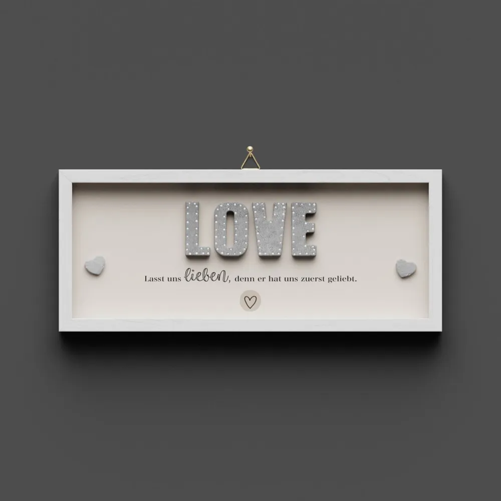 Cementini Wandbild  LOVE 1.Joh. 4,19 - Dekobild mit Aufhänger