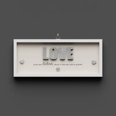 Cementini Wandbild  LOVE 1.Joh. 4,19 - Dekobild mit Aufhänger