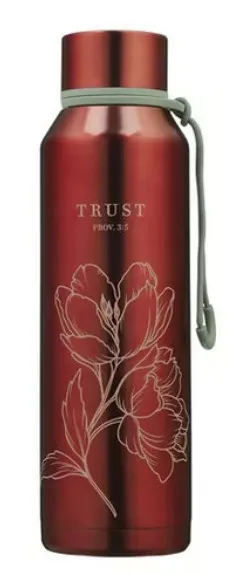 Edelstahl Wasserflasche - Vertrau - rot, Blumenmotif, 710ml
