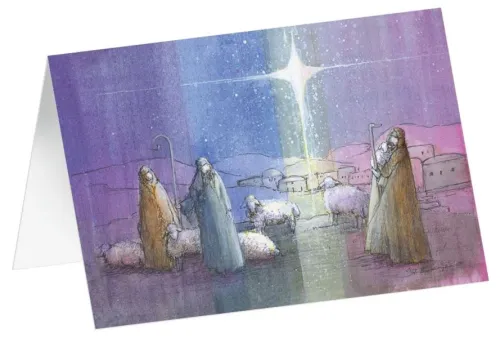 Kunstfaltkarte 6er Set - Kommet ihr Hirten - ohne Text mit weissem Umschlag