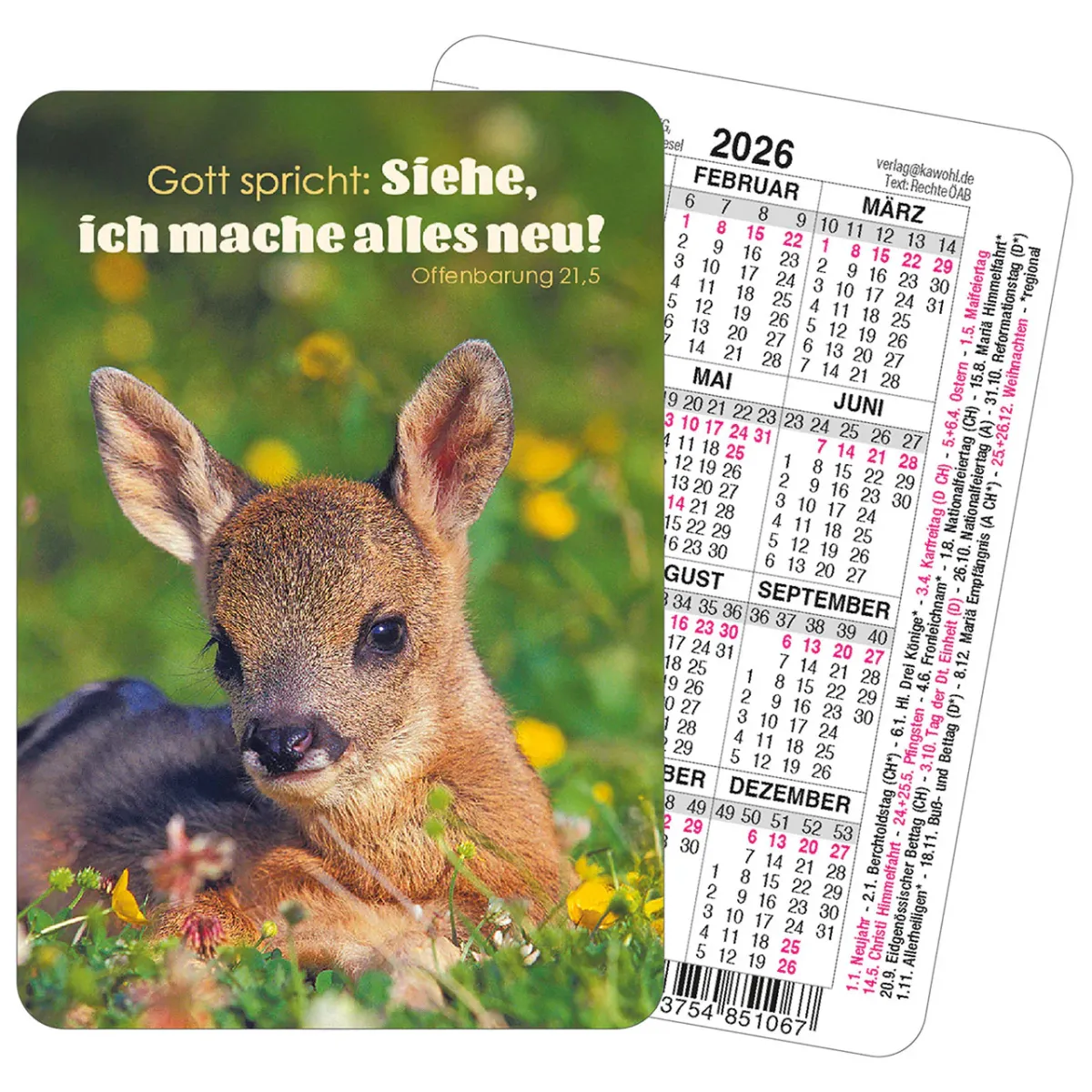 Spielkartenkalender Tier-Motiv  - Gott spricht: Siehe, ich mache alles neu! - Jahreslosung 2026