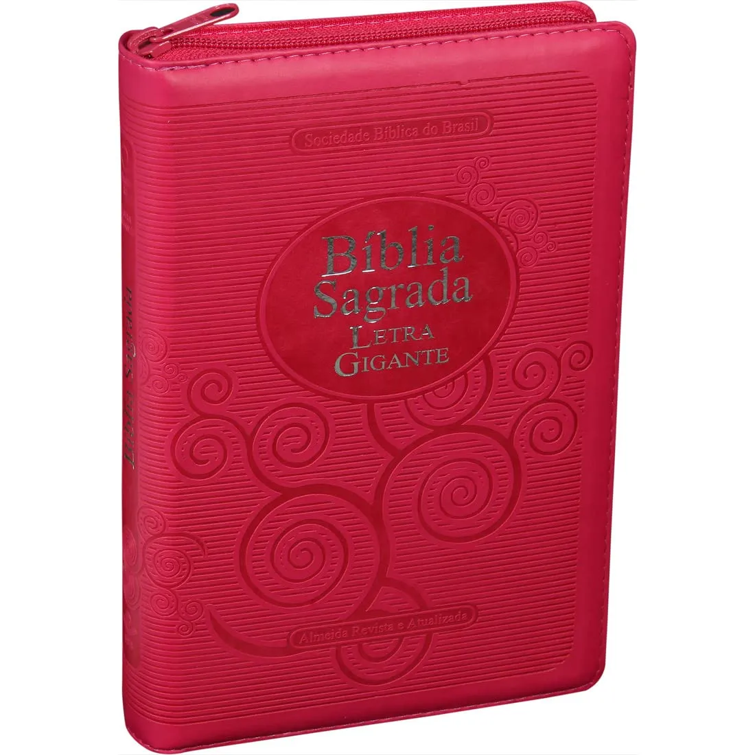 Portugais, Bible, Almeida Revista et Atualizada, gros caractères, rose, fermeture éclair et...