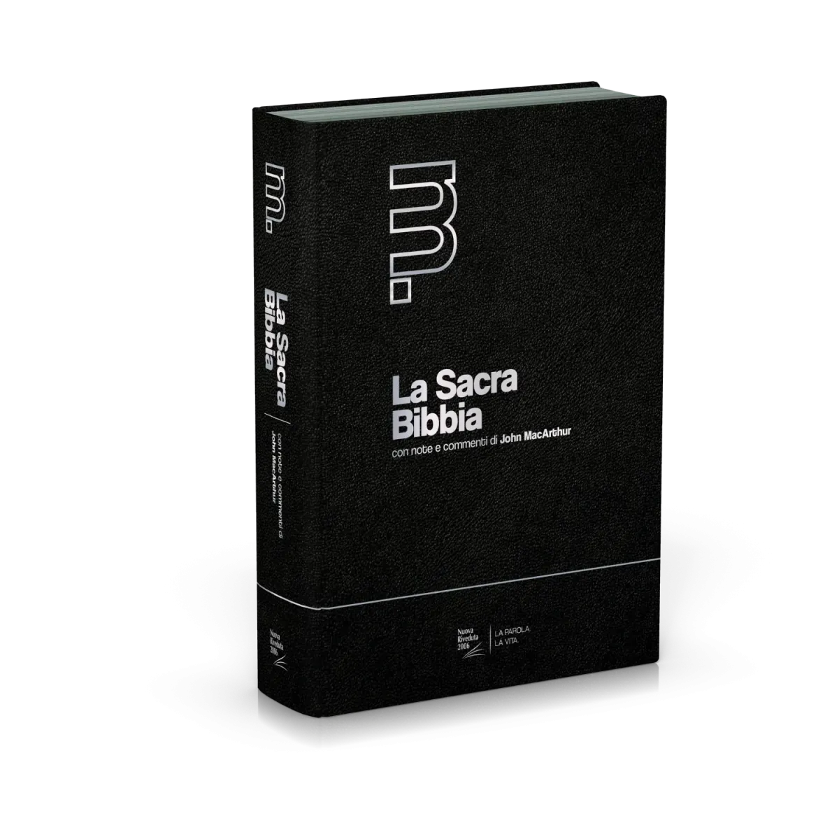 Italien, Bible NR, MacArthur fibro noir, onglet, tr. Argent