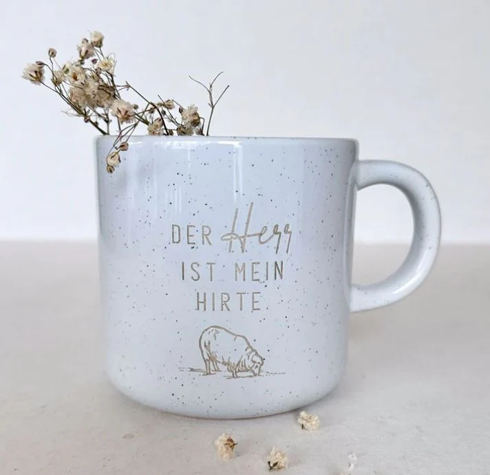 Tasse Shiny - Der Herr ist mein Hirte - Steingut lakiert, weiss gesprenkelt, 320ml