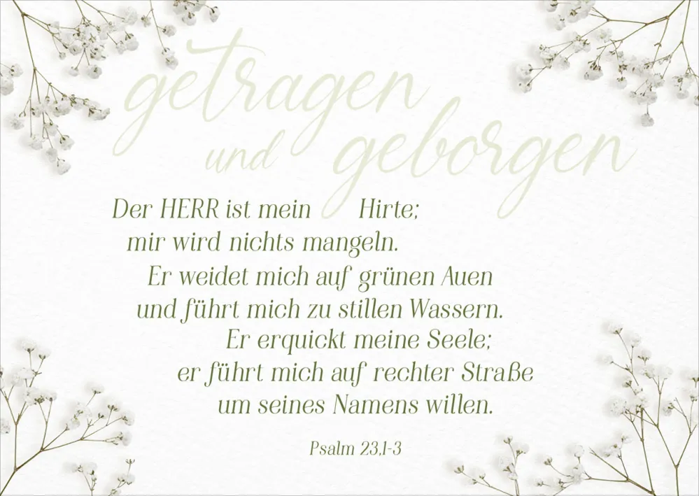 Postkarte getragen und geborgen - Psalm 23. 1-3