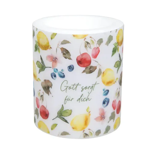 Gott sorgt für dich - Wachskerze Windlicht - Höhe: 10,5 cm. Durchmesser: 9 cm
