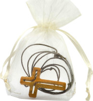 Halskette mit Kreuz-Anhänger (Olivenholz) - an Baumwollschnur, ca. 40 cm
