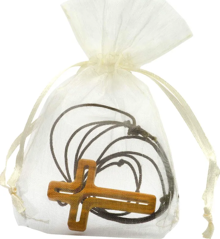 Halskette mit Kreuz-Anhänger (Olivenholz) - an Baumwollschnur, ca. 40 cm
