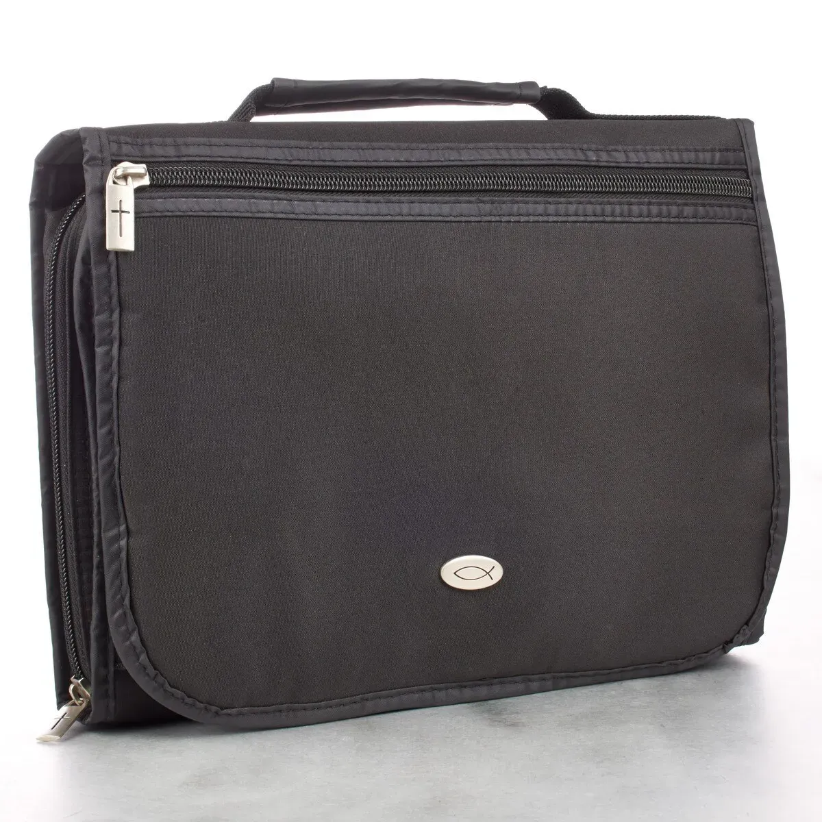 Black Micro-Fiber Tri-fold Organizer Bible Cover - Bibelhülle Organizer mit vielen Extras