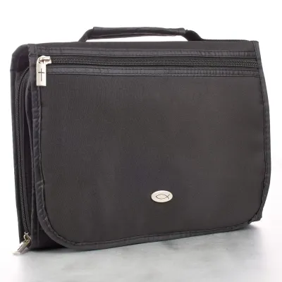 Black Micro-Fiber Tri-fold Organizer Bible Cover - Bibelhülle Organizer mit vielen Extras