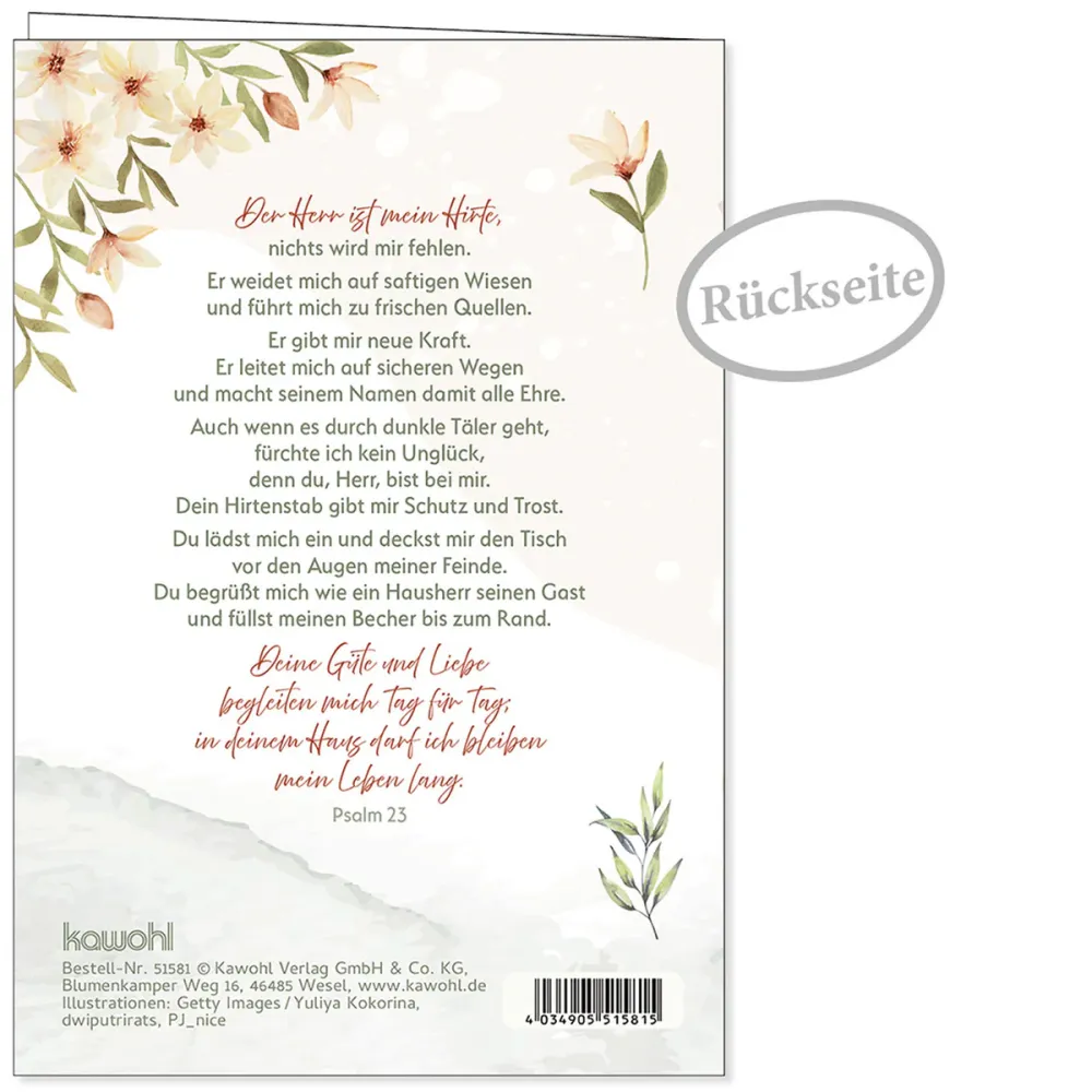 Faltkarte - Zum Geburtstag Gottes Segen - Psalm 23 - mit Umschlag
