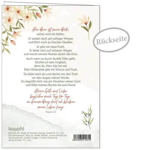Faltkarte - Zum Geburtstag Gottes Segen - Psalm 23 - mit Umschlag