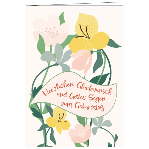 Faltkarte - Herzlichen Glückwunsch und Gottes Segen - Blumen - mit Umschlag