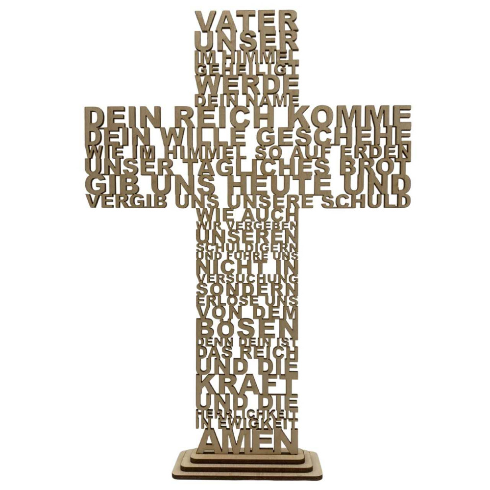 Holzkreuz Unser Vater - mit Sockel zum aufstellen