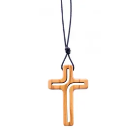Halskette mit Kreuz-Anhänger (Olivenholz) - an Baumwollschnur, ca. 40 cm