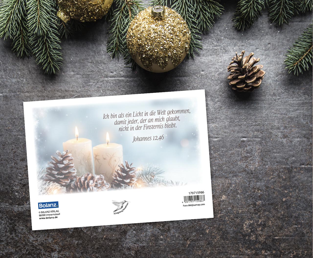 Postkarte Herzliche Weihnachtsgrüße - Johannes 12,46