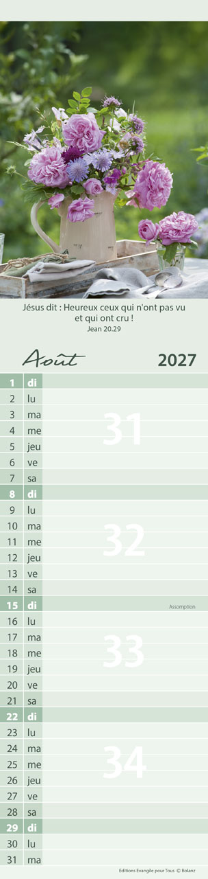 Pour nous (Fleurs) - Calendrier cartes postales, vertical