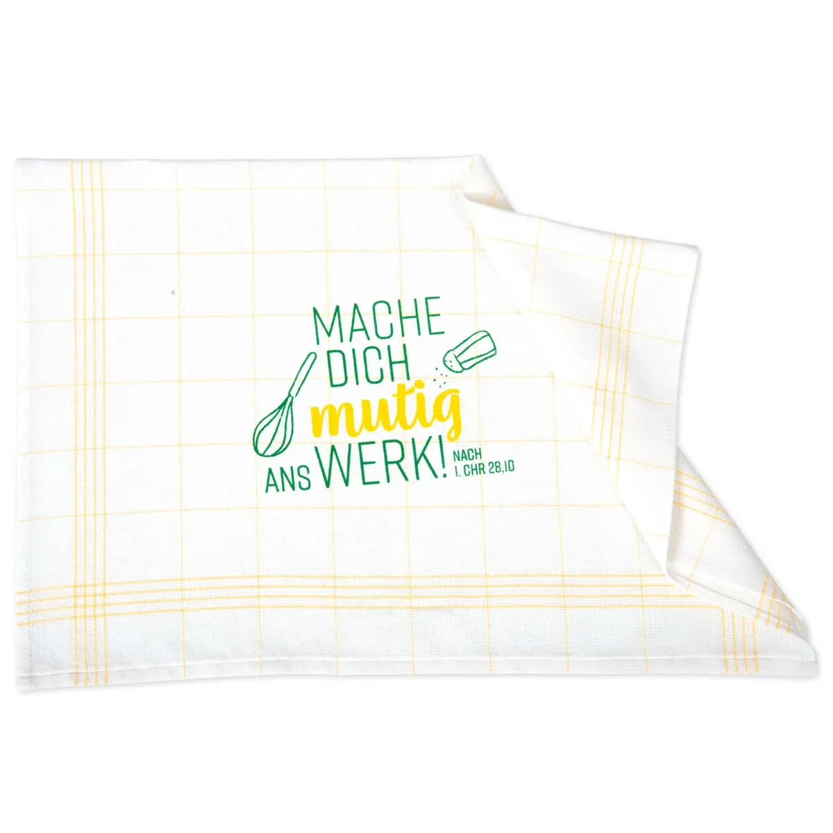 Mache Dich mutig ans Werk! - Geschirrtuch - Gelb kariertes Geschirrtuch aus 100 % Baumwolle,...
