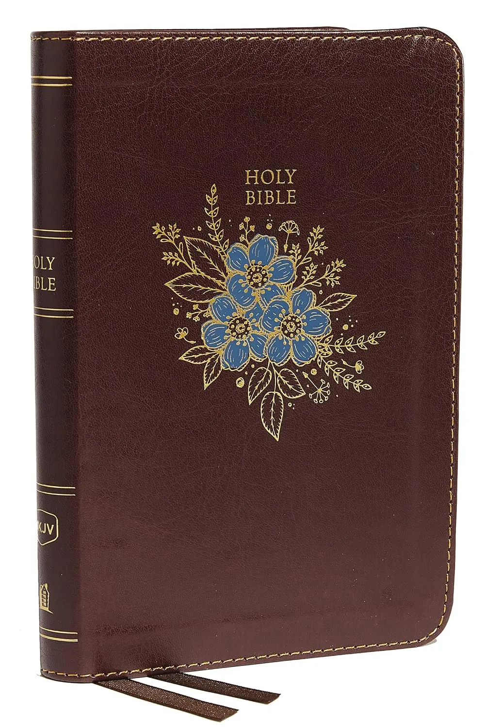 Anglais, Bible, New King James Version, compacte, similicuir bordeaux motif fleurs, paroles de...