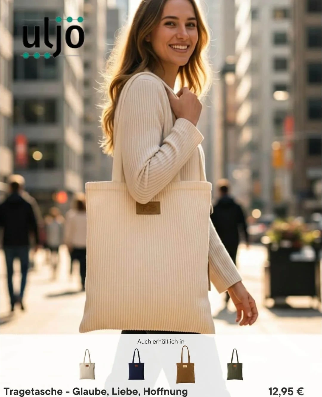 Glaube-Liebe-Hoffnung - Tragetasche aus Cord (beige)