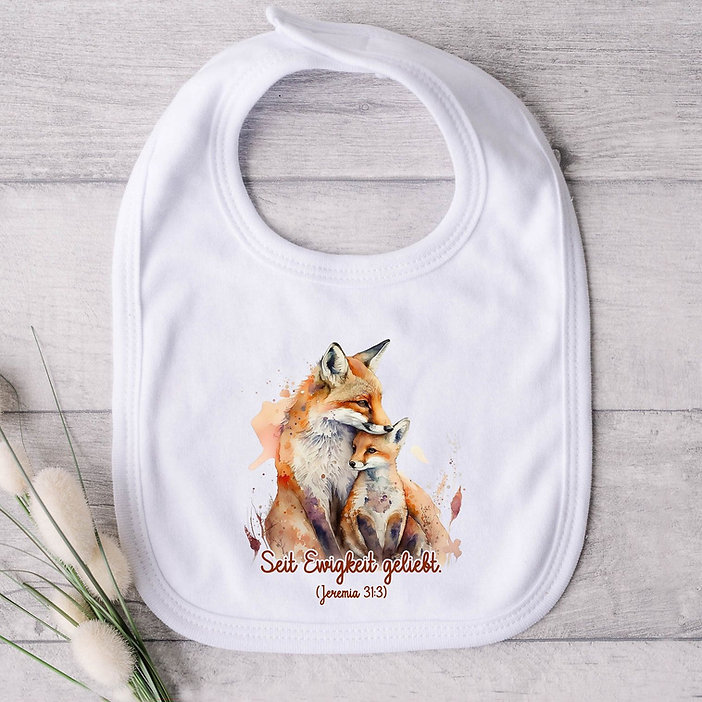 "Seit Ewigkeit geliebt. Jer. 31,3" Lätzchen -Fuchs