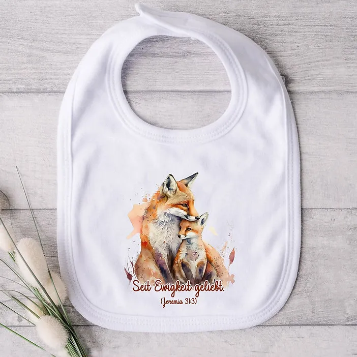 "Seit Ewigkeit geliebt. Jer. 31,3" Lätzchen -Fuchs