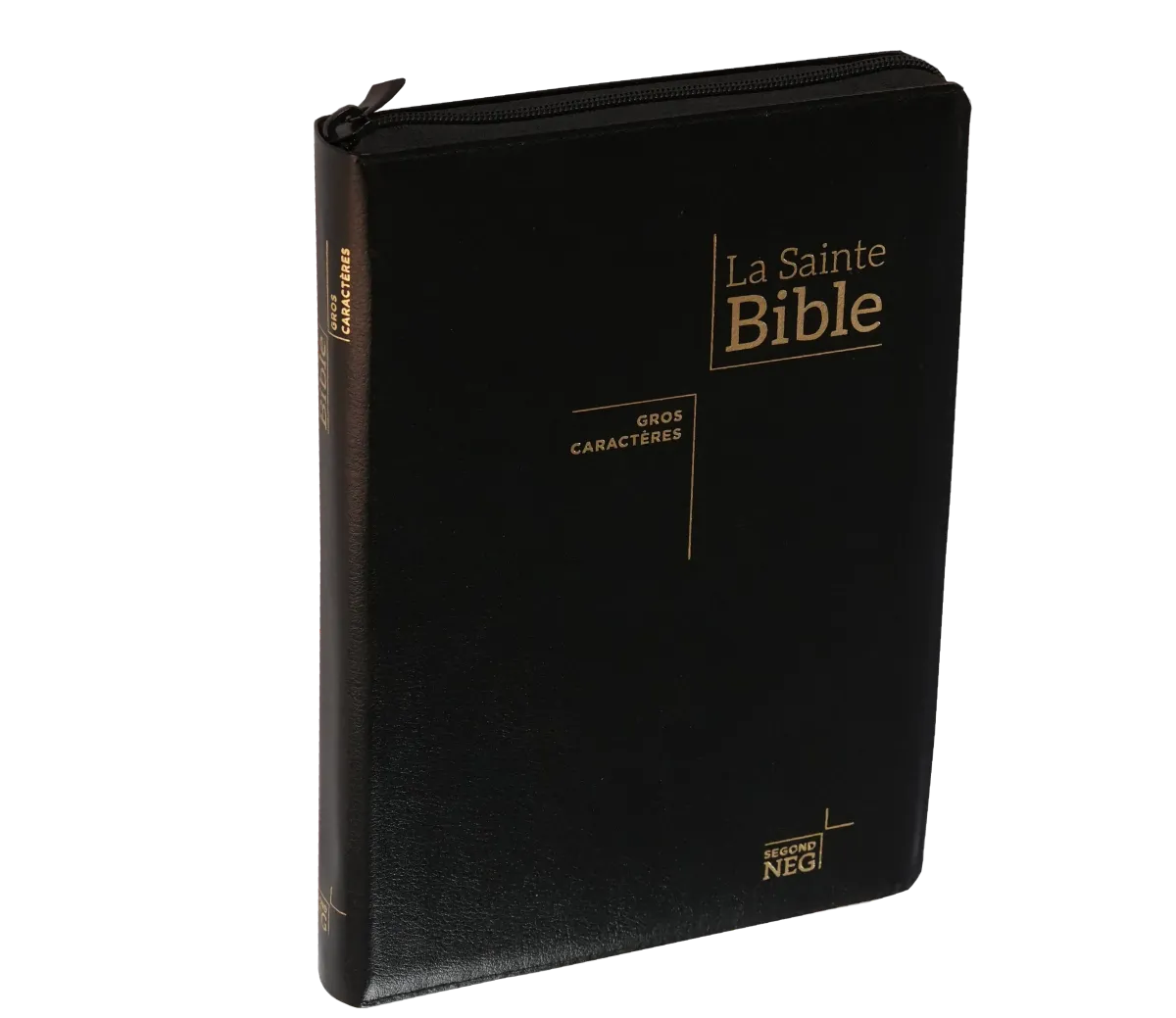 Bible Segond NEG, gros caractères, noire - Couverture souple, fibrocuir, tranche or, avec onglets...