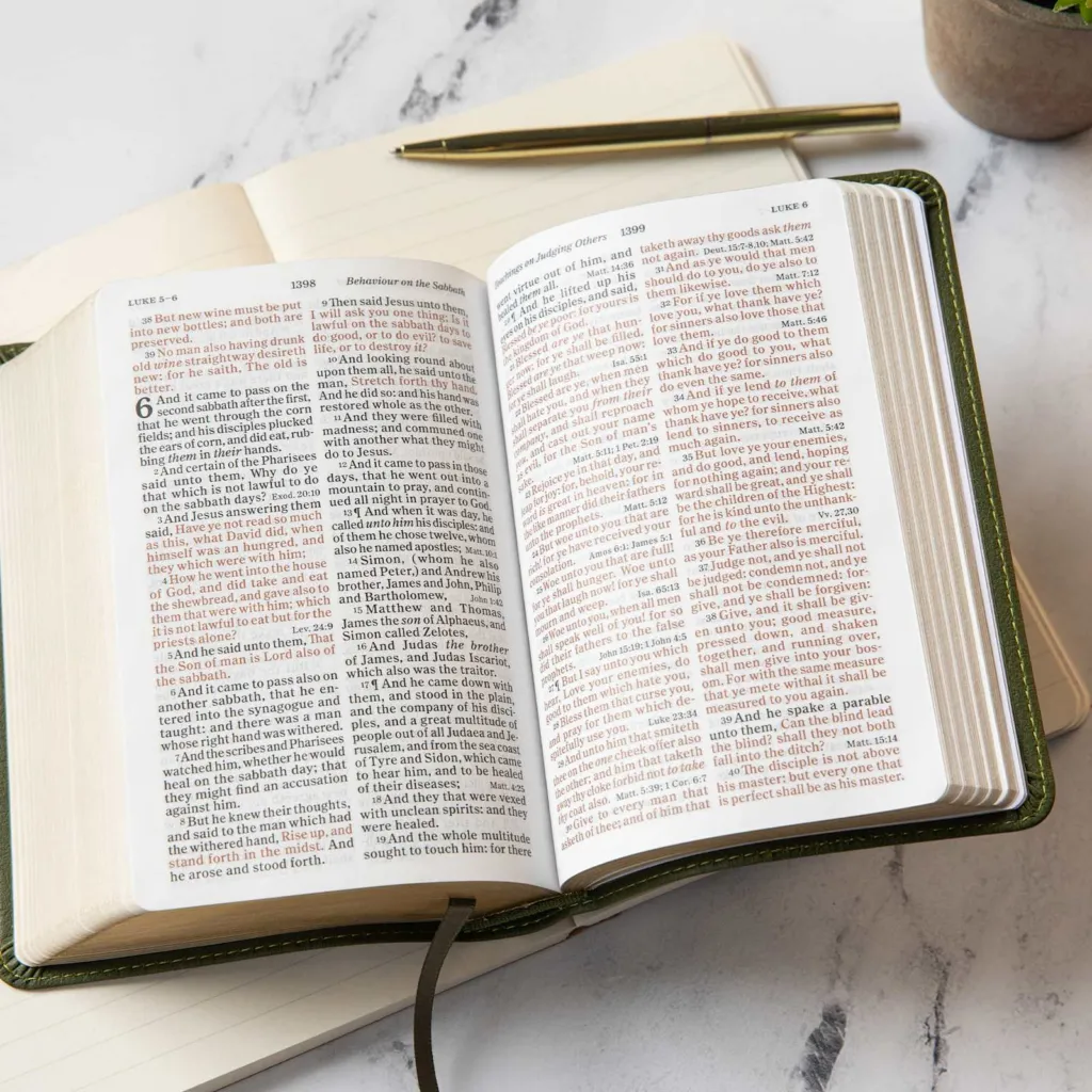 Anglais, Bible, King James Version, format poche, grands caractères, similicuir vert olive - KJV...