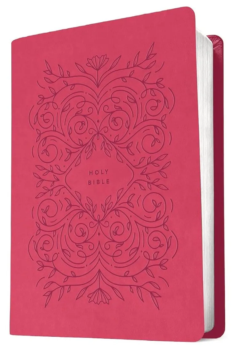 Englisch, Bibel New Living Translation, biegsam, Kunstleder, rosa, Motiv Pflanzen