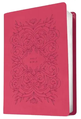 Englisch, Bibel New Living Translation, biegsam, Kunstleder, rosa, Motiv Pflanzen