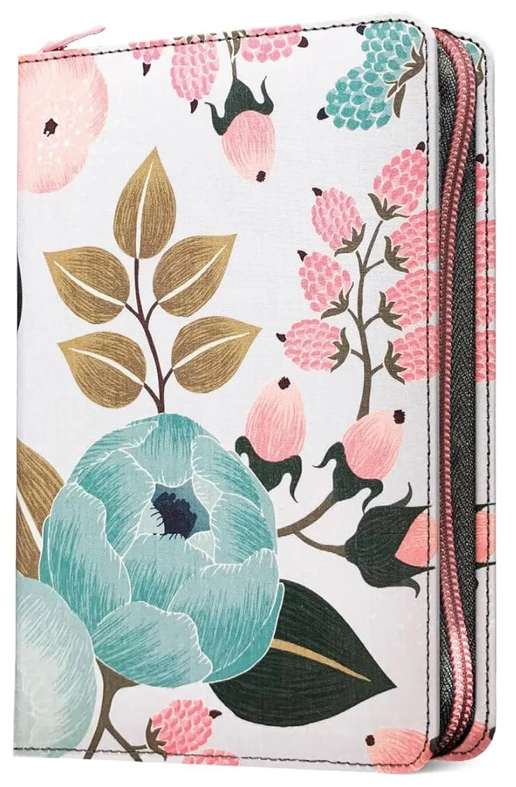 Englisch, Bibel New Living Translation, illustrierter Einband mit Blumen, Stoff, Reissverschluss
