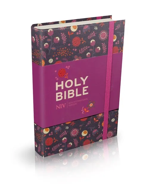 Englisch, Bibel New International Version, mit Blumen bedruckter Einband mit Blumen auf violettem...