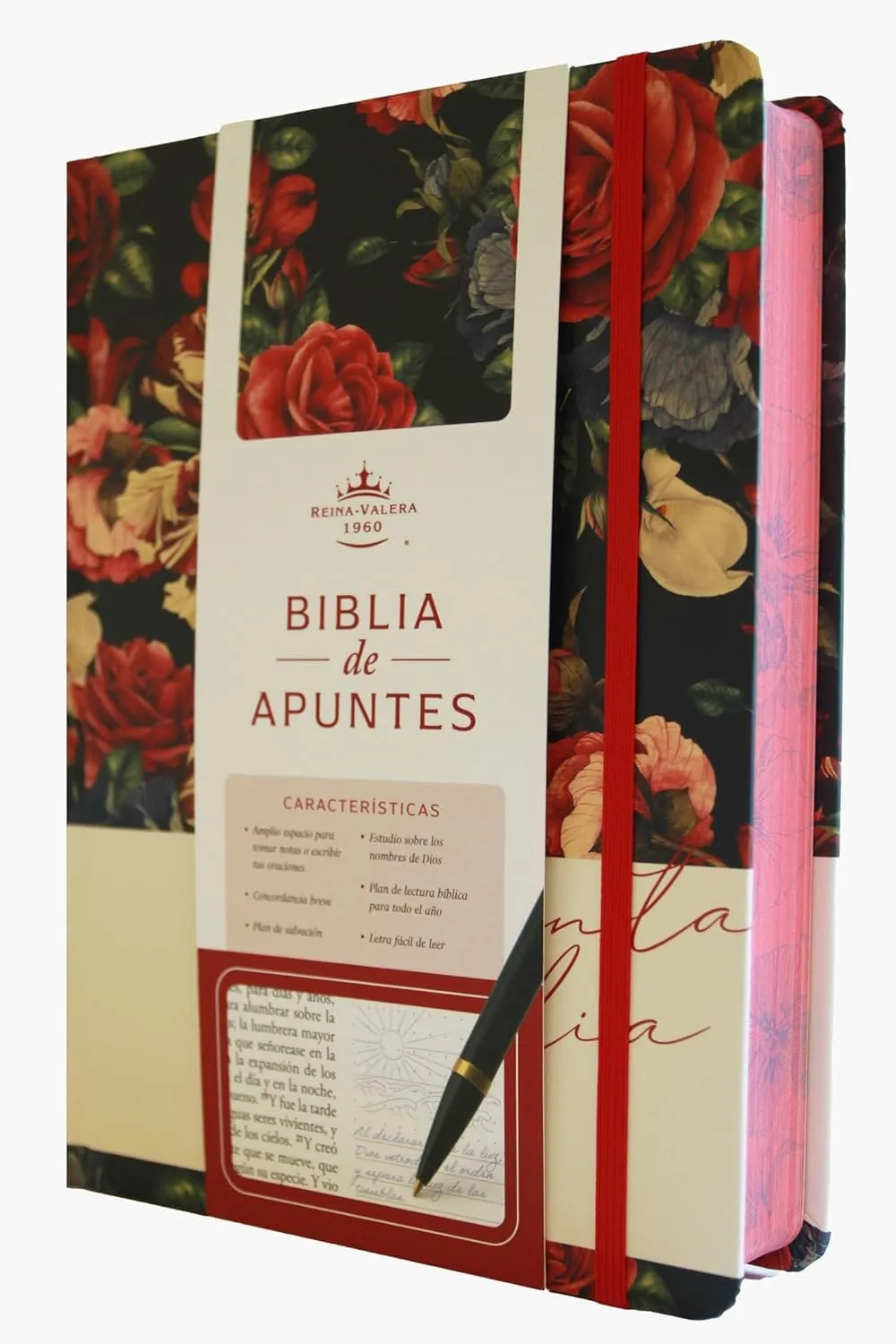 Espaniol, Biblia de Apuntes RVR 1960 Tapa dura, Azul oscuro con flores (Edición cantos pintados)...