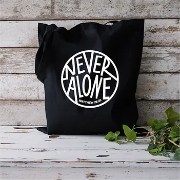 Tragetasche „Never Alone“ (hohler Kreis), schwarz
