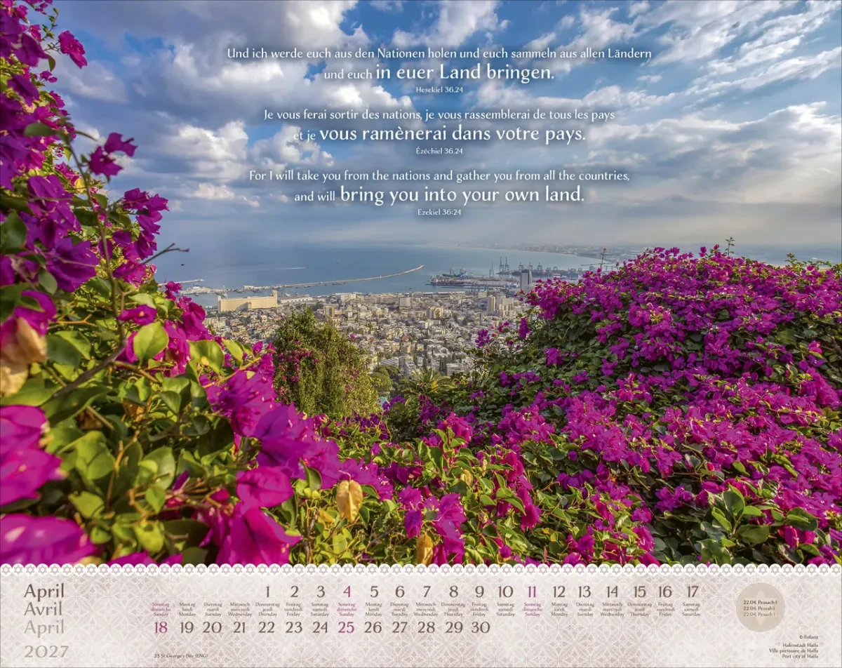 Israel Shalom dreisprachig Deutsch Englisch Französisch - Super-Wandkalender