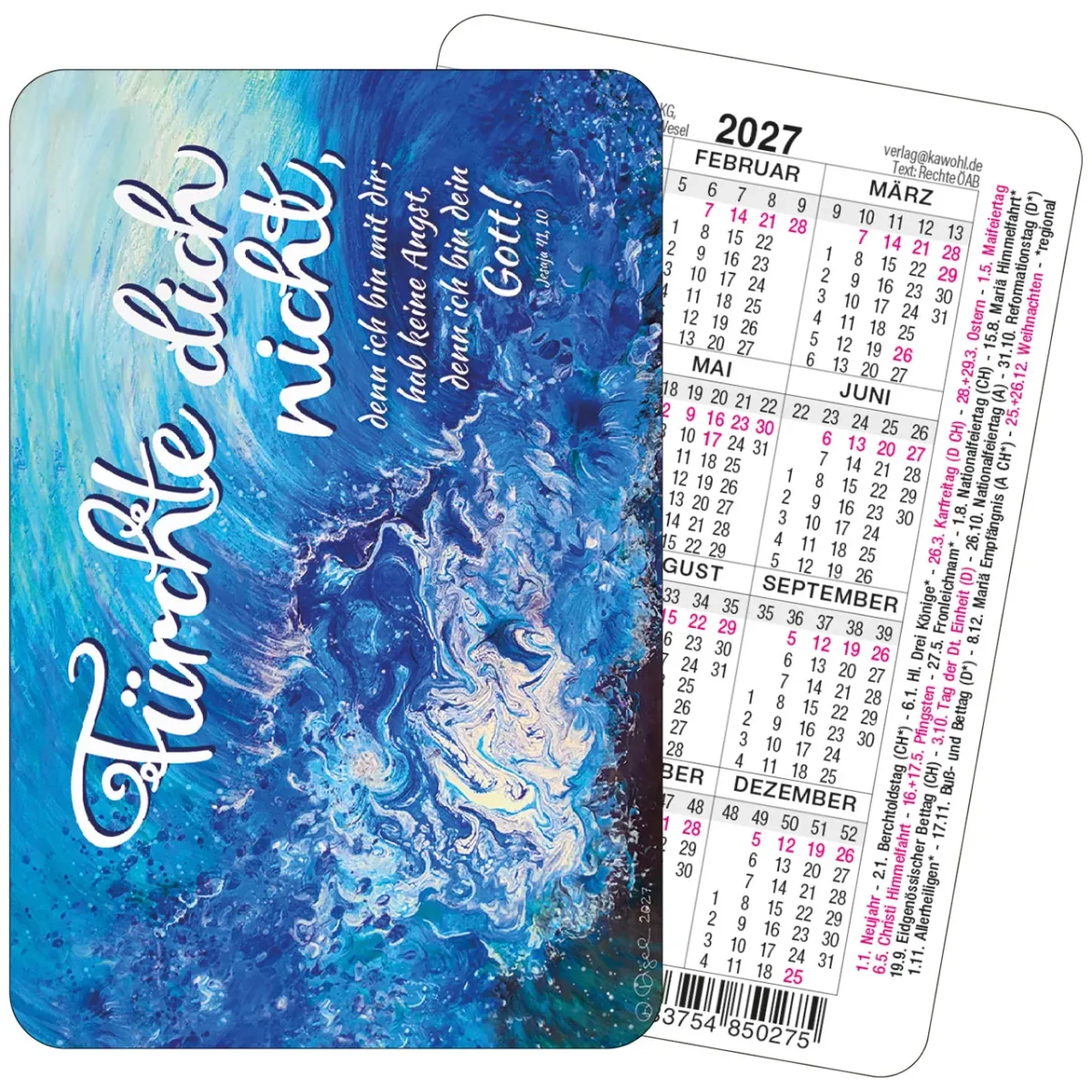 Wasserblau: Fürchte dich nicht - Spielkarten-Kalender Aquarell-Motiv von Dorotte Digel - mit...