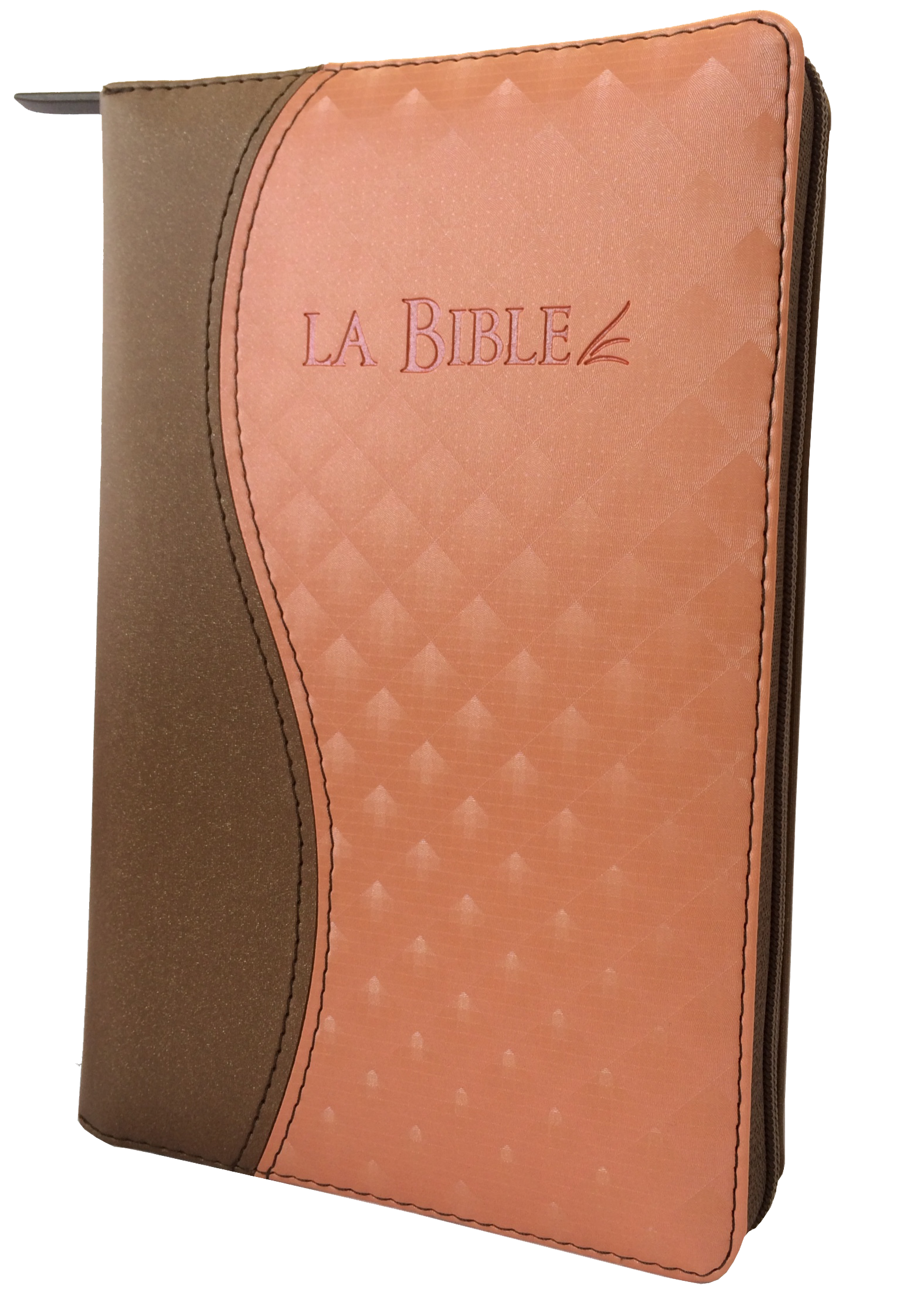 Bible Segond 21 compacte, duo brun saumon - couverture souple, vivella, avec zipper et tranches or