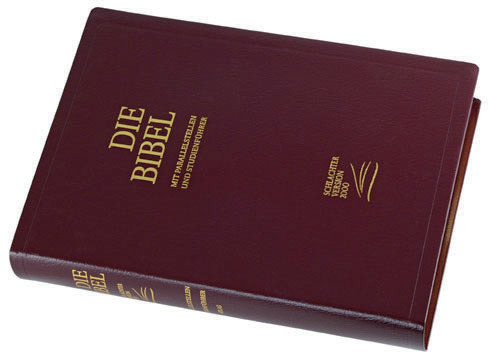SCHLACHTER 2000 BIBEL MIT STUDIENFÜHRER FIBROLEDER, GOLDSCHNITT, ROT